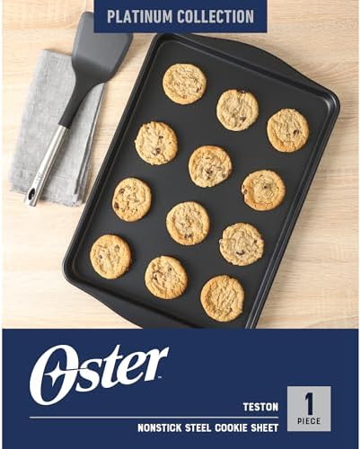Oster Teston Nonstick Cookie Sheet, 18 x 13 Inch Carbon Steel Baking Pan, Matte Black, Warp-Resistant, PFAS-Free, Oven-Safe