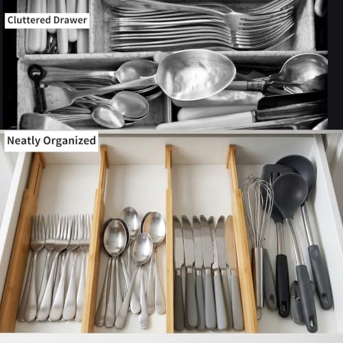 Utoplike 4 Pcs Bamboo Kitchen Drawer Dividers, Large Drawers Organizers