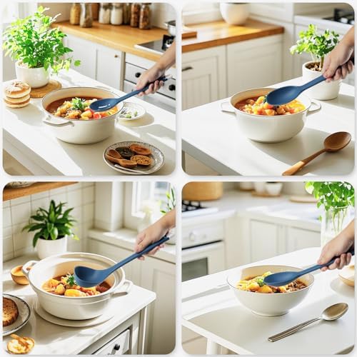 MOACC Silicone Kitchen Cooking Utensils Set: Heat Resistant 13inch Long Kitchen Gadgets, BPA Free Non Stick Rubber Cook Accessories For Food Prep, Frying, Serving, Basting (Dark Blue)