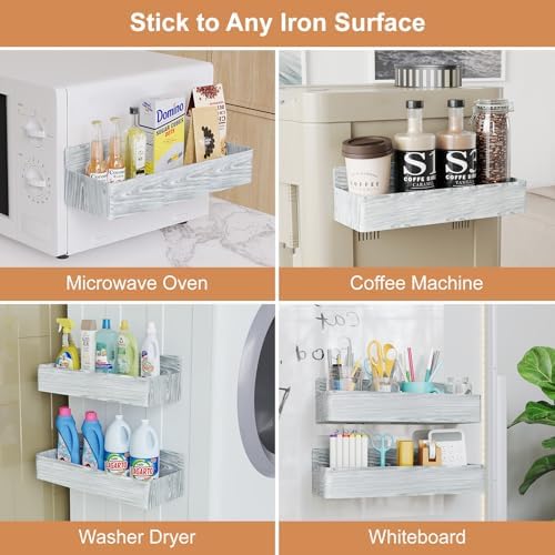 Mystozer Magnetic Spice Rack for Refrigerator Wood White, 4 Pack