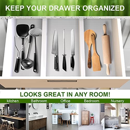 ANTOWIN Bamboo Drawer Dividers Organizers, Expandable Drawer Separators Splitter,17-22 inches Long Adjustable Spring-loaded Organizer for Large Utensil, Clothes, Tools Drawers (White)