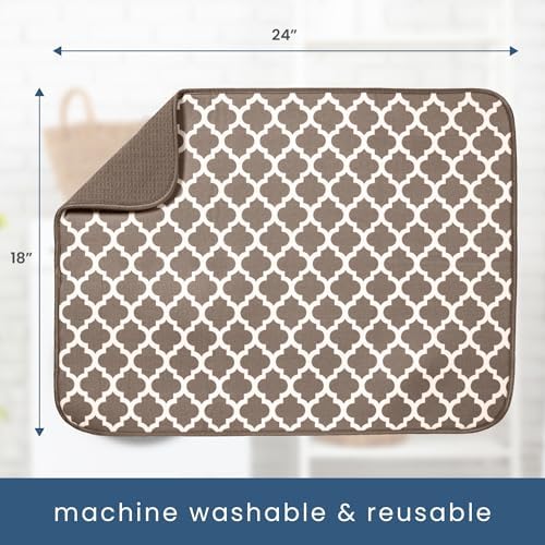 S&T INC. Dish Drying Mat, 18" x 24", XL, Tan Trellis