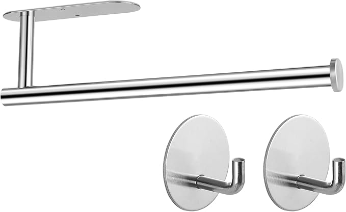 Paper Towel Holder with 2 Hooks-Under Cabinet Paper Towel Holder by Kinbery