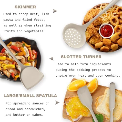Silicone Kitchen Utensils Set - 15 Pieces Non Toxic Silicone Utensils Set For Cooking，428°F Heat Resistant Food Grade Kitchen Tools，Dishwasher Safe(Khaki, 15 Piece Set)