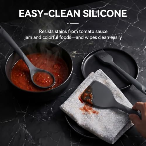 Silicone Cooking Utensils Set - 600°F Heat Resistant, Nonstick Kitchen Utensil Set with Spatulas, Spoons, Whisk, Tongs, BPA Free, Dishwasher Safe (Gray)