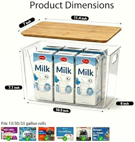 2 Pack Pantry Organizer and Storage with Bamboo Lid, Stackable Trash Bag Dispenser Under Sink Organizer for 4-33 Gal Bags, Pantry Organizers Storage for Onion, Potato, Fruit, Vegetable, Snack