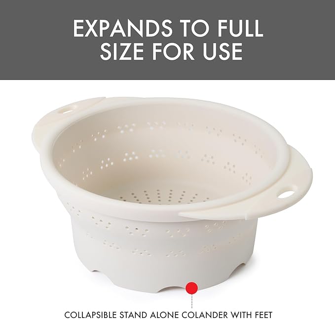 Dexas 10" Collapsible Silicone Colander in Cream, Kitchen Strainer - Image 5