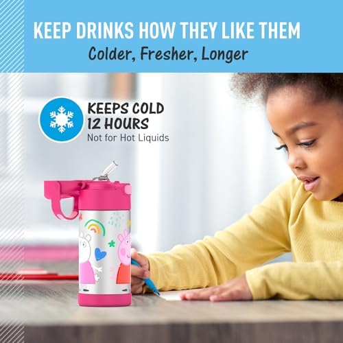 THERMOS FUNTAINER Water Bottle with Straw, 12oz, Peppa Pig