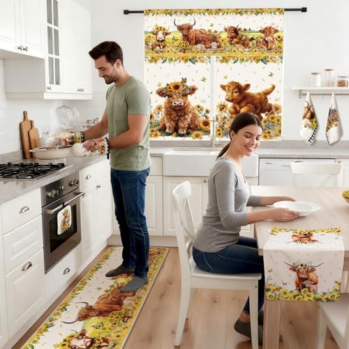 13 Pcs Sunflower Highland Cow Kitchen Curtains Valance Decor Set