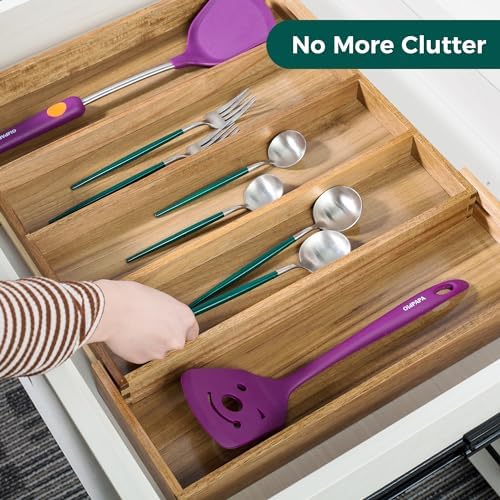 Utoplike Acacia Kitchen Drawer Organizer Expandable, Utensils Cutlery Tray