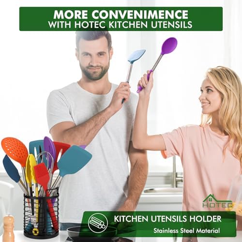 HOTEC Silicone Kitchen Cooking Utensils Set, 14pcs Multicolor