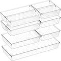 Criusia 11 PCS Clear Plastic Drawer Organizer Set - 5 Large Size Versatile Kitchen and Bathroom Organizer Trays, Non-Slip Storage Bins for Makeup, Utensils, Tool and Office Desk