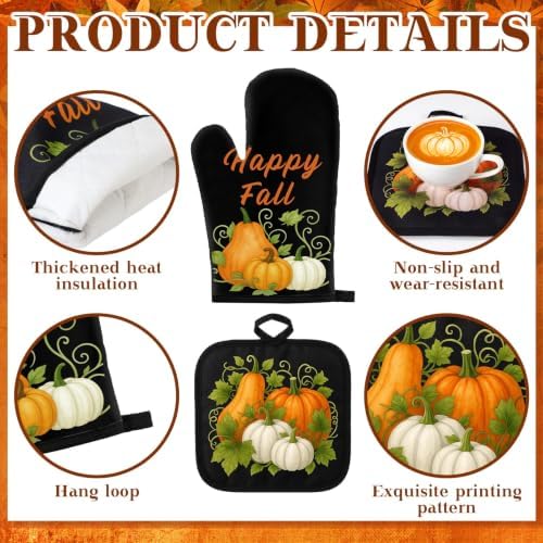 Fanfanwin 10 Pcs Fall Pumpkin Kitchen Decor Set Black Kitchen Rugs Set