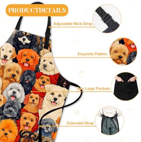 Adjustable Bib Apron with 2 Pockets for Cooking and Baking