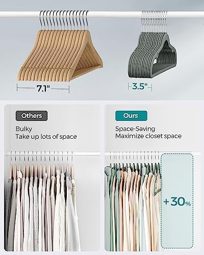 SONGMICS Velvet Hangers 50 Pack, Non-Slip Clothes Hangers with Shoulder Notches, Pants Bar, 360° Swivel Hook, Space-Saving, for Closet, Gray UCRF029G05
