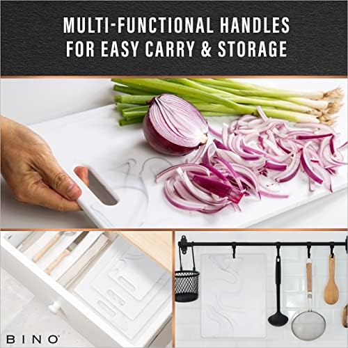BINO Cutting Board - 3-Piece Chopping Boards | BPA-Free Plastic, Durable, Multipurpose, Dual-Sided, Dishwasher Safe, Easy to Clean | Charcuterie Accessories | Home & Kitchen Utensils