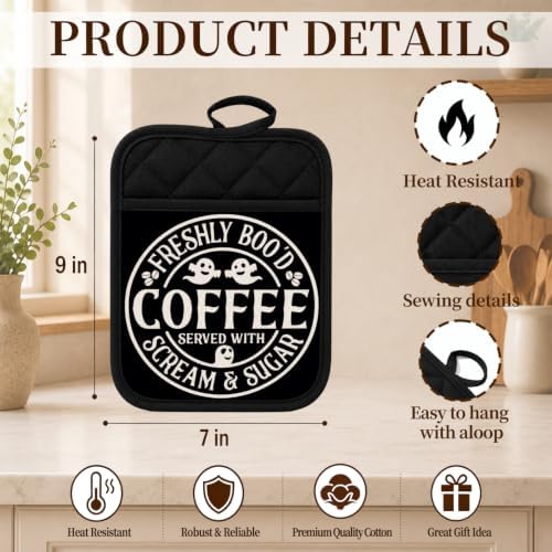 Halloween Ghost Pot Holders for Kitchen Coffee Bar 2 Pack Set