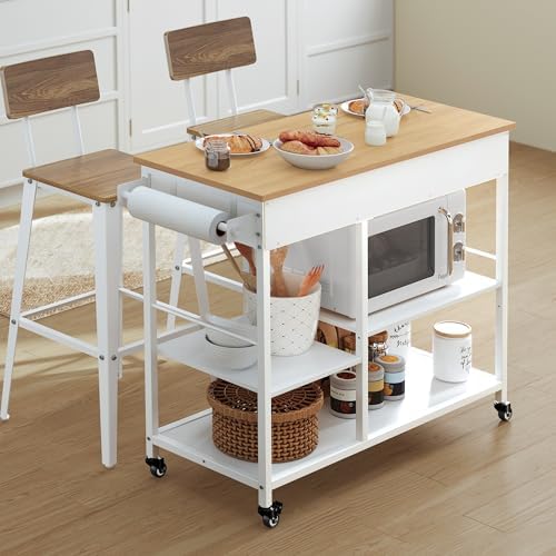 VASAGLE Kitchen Island Cart with Storage, 2 Drawers, Towel Rack
