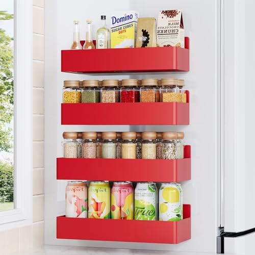 Mystozer Magnetic Spice Rack for Refrigerator Red, 4 Pack