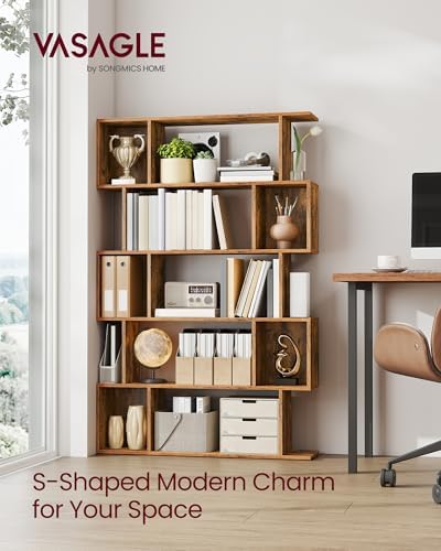 VASAGLE 5-Tier Bookcase, Open Storage, 35.4 x 9.4 x 62.6 Inches