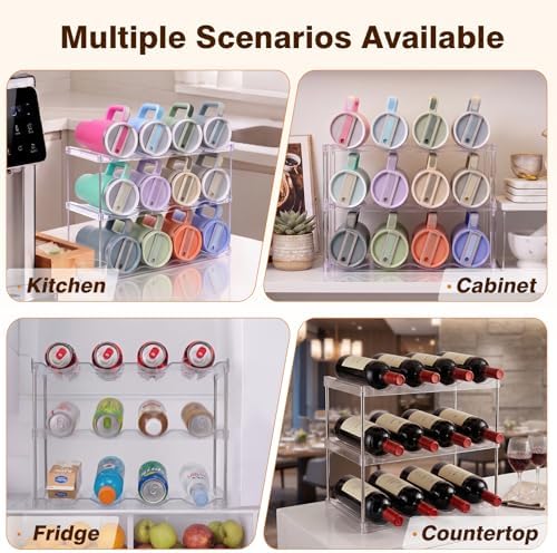 Large Compartment Water Bottle Organizer, Stackable Water Bottle Holder for Stanley 40 oz Tumbler, Clear Tumbler Organizer for Cabinet, Kitchen Pantry or Countertop, 3 Pack (3 Pack)