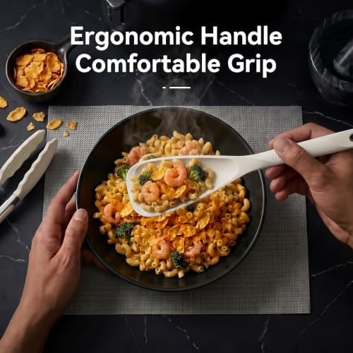 Silicone Cooking Utensils Set - 600°F Heat Resistant, Nonstick Kitchen Utensil Set with Spatulas, Spoons, Whisk, Tongs, BPA Free, Dishwasher Safe, Cream White
