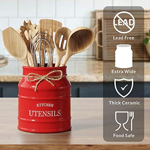 Barnyard Designs Ceramic Kitchen Utensil Holder Countertop 6.75″ (Red)