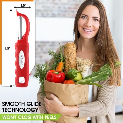 Spring Chef Swivel Vegetable Peeler for Kitchen with Soft Grip Handle, Red