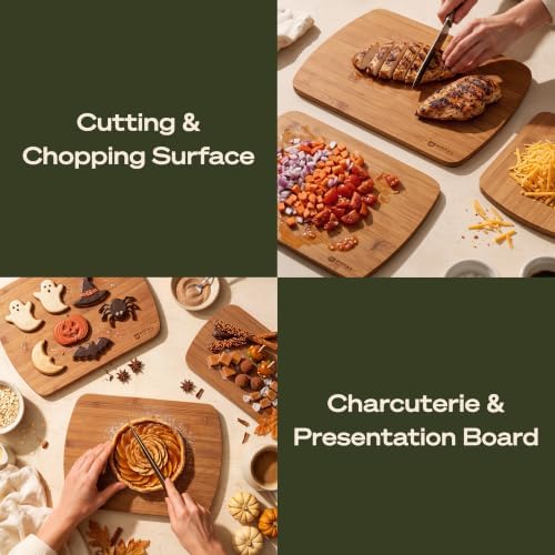 ROYAL CRAFT WOOD Wooden Cutting Boards for Kitchen Meal Prep & Serving - Bamboo Wood Serving Board Set with Deep Juice Groove Side Handles - Charcuterie & Chopping Butcher Block for Meat