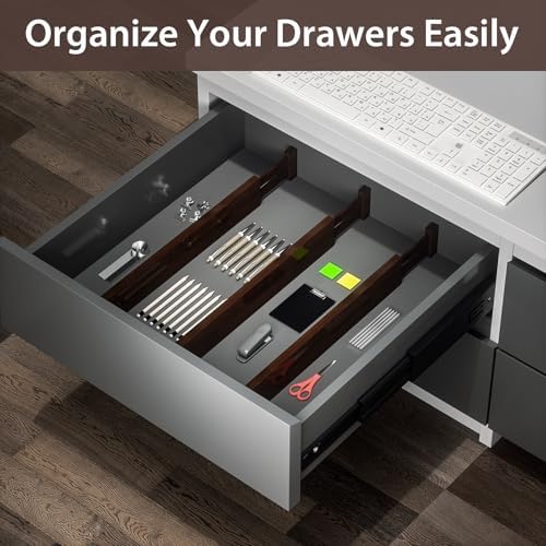 4 Pack Bamboo Drawer Dividers 17-22" Adjustable Kitchen Organizer, Mocha