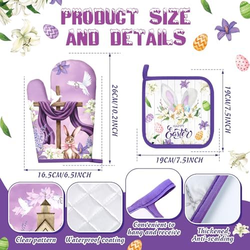 SiliFine 12 Pcs Easter Kitchen Accessories Set Easter He is Risen Oven Mitts Pot Holders Kitchen Towels Christian Religious Decorations for Home Accessories, Cooking Baking Gifts