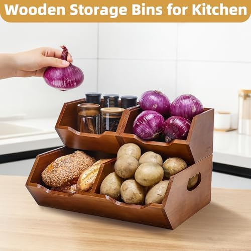 HYPIGO Wood Pantry Organizers and Storage, Stackable Wood Storage Bins
