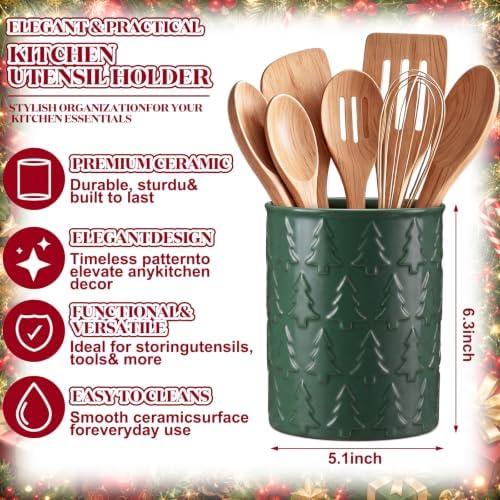 Yungyan Christmas Tree Utensil Holder for Kitchen Holiday, Green, Ceramic