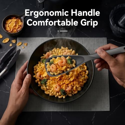 Silicone Cooking Utensils Set - 600°F Heat Resistant, Nonstick Kitchen Utensil Set with Spatulas, Spoons, Whisk, Tongs, BPA Free, Dishwasher Safe (Gray)
