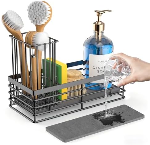 Yofidra Sponge Holder for Kitchen Sink, Sink Caddy with Stone Drying Mat