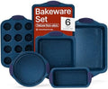 BAKKEN Kitchen Baking Pan Set - Nonstick Coating, Carbon Steel Bakeware Sets with Blue Silicone Handles, Baking Kitchen Essentials, PFOA, PFOS, PTFE Free, Oven Safe Tray (Up To 450° F), Set of 6