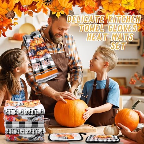 Pickmesh 12 Pcs Fall Kitchen Towels Autumn Pot Holders Oven Mitts Set