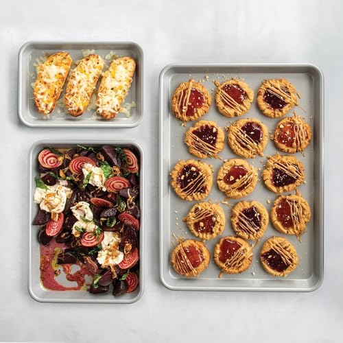 Nordic Ware Brilliant™ Colorful 3-Pc Baking Set, Nonstick made without PFAS or PTFE for safe cooking; Reinforced steel rim prevents warping; Includes Half Sheet, Quarter Sheet, and Eighth Sheet