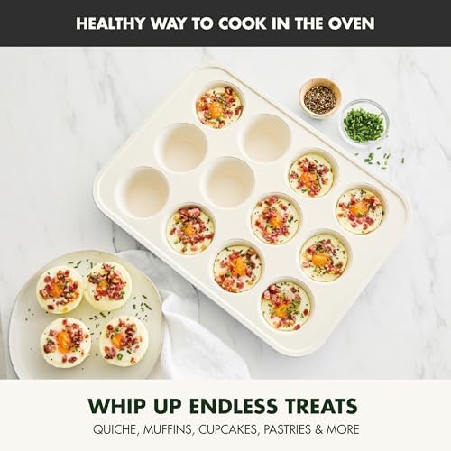 GreenPan Bakewell 12-Cup Muffin Pan, Healthy Ceramic Nonstick Bakeware, PFAS-Free Cupcake Mold, Durable Baking Tray, Versatile Kitchen Essentials, Easy Clean Ovenware, Black