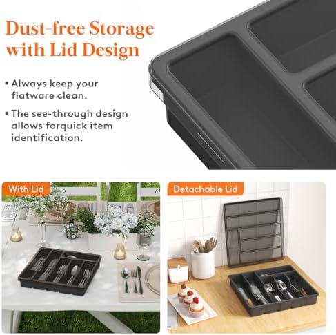 Lifewit Silverware Organizer with Lid, Covered Utensil Tray, 12.6x11.8