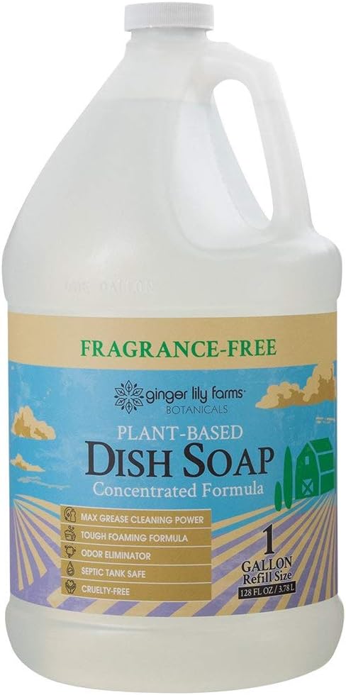 Ginger Lily Farms Botanicals Plant-Based Liquid Dish Soap, Concentrated Formula & Botanicals All-Purpose Liquid Hand Soap Refill, Island Tranquility