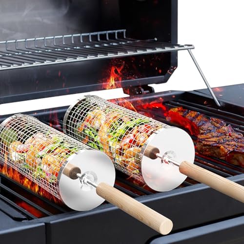 Rolling Grill Basket, Grilling Accessories, Outdoor Camping, Gifts for Men