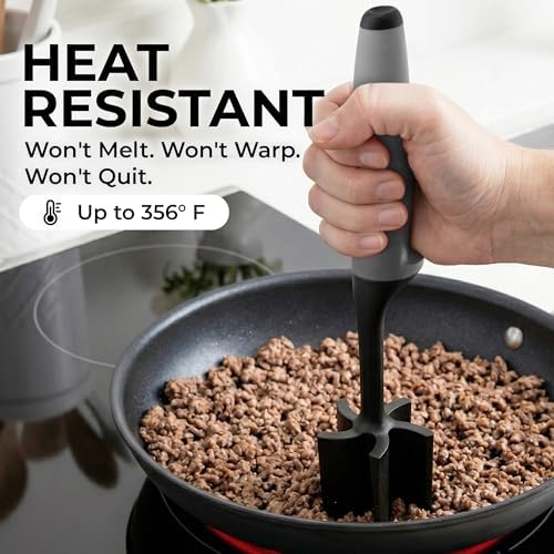 Zulay Kitchen Ground Beef Chopper Tool – 5-Blade Nylon Meat Chopper for Ground Beef, Non-Toxic Food Safe Meat Masher & Breaker, Heat Resistant to 180°C, Dishwasher Safe – Gray