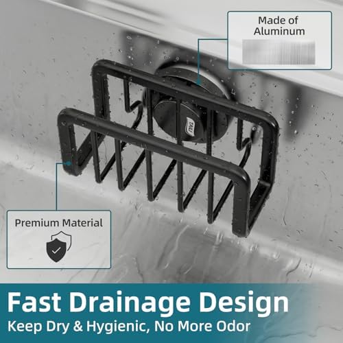 TAILI Black Sponge Holder for Kitchen Sink with Strong Suction Cup