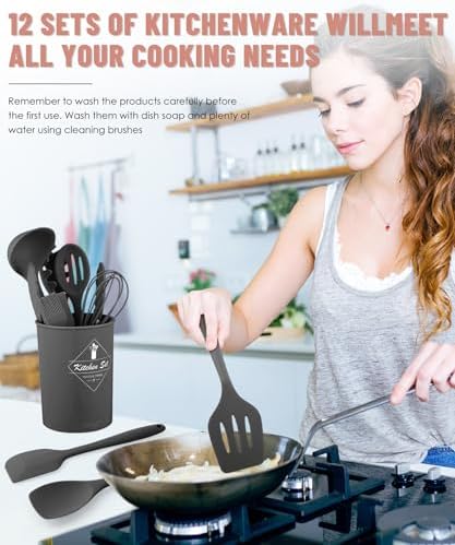 Gray Kitchen Utensils Set-12 Pieces Silicone Cooking Utensils Set
