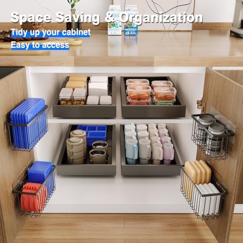 Mustorn 3 Pack Adhesive Cabinet Door Organizer, Lid Organizers Inside Cabinet Food Container/Tumbler Lid Organizer and Storage Cup Lids Holder for Kitchen & Bathroom Wall Mounted(Black)