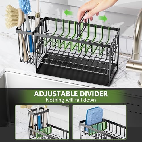 Cisily 2-Tier Kitchen Sink Caddy Organzier Rack with Dish Brush Sponge Holder