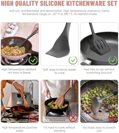 Gray Kitchen Utensils Set-12 Pieces Silicone Cooking Utensils Set