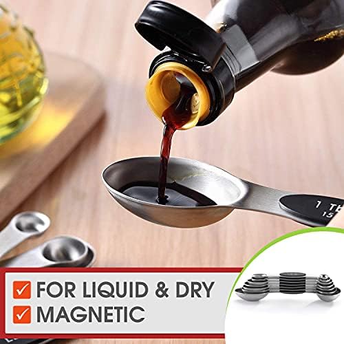 Spring Chef Stainless Steel 8 Magnetic Measuring Spoons Set, 2 Pack, Black