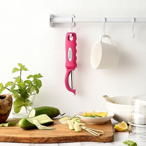 Spring Chef Swivel Vegetable Peeler for Kitchen w/Soft Grip Handle, Pink